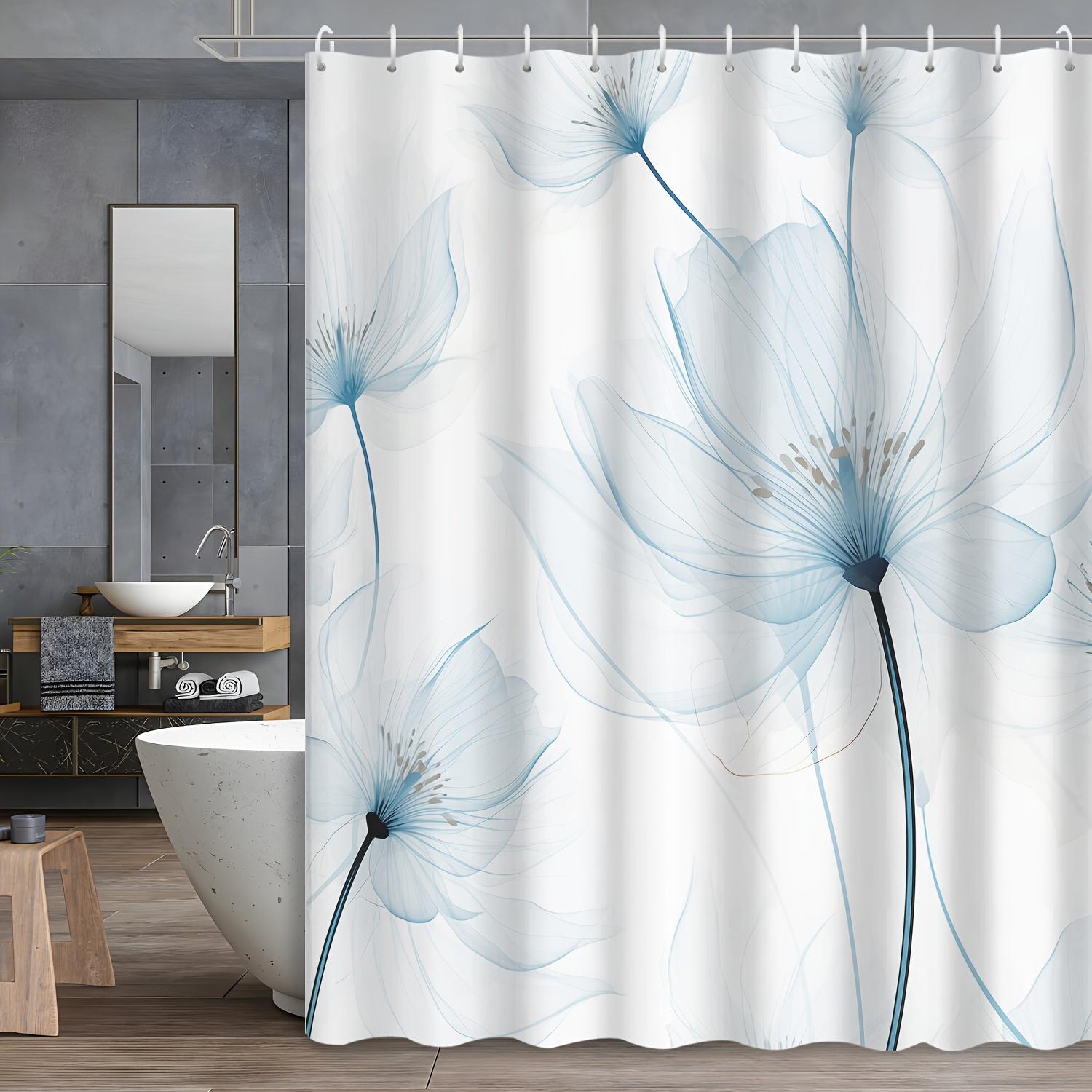 

1Pcs Blue Theme Simple Beautiful Floral Shower Curtain, Bathroom Decoration, Including Shower Curtain With Hooks For Bathroom W60H190(CM)-1 Pcs
