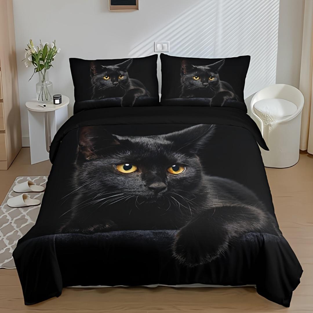 

Black Cat Bedding Set Digital Printed Soft Comfortable Duvet Cover King Queen Twin Single Size for Bithday Gift Room Decoration cot size 70x133cm