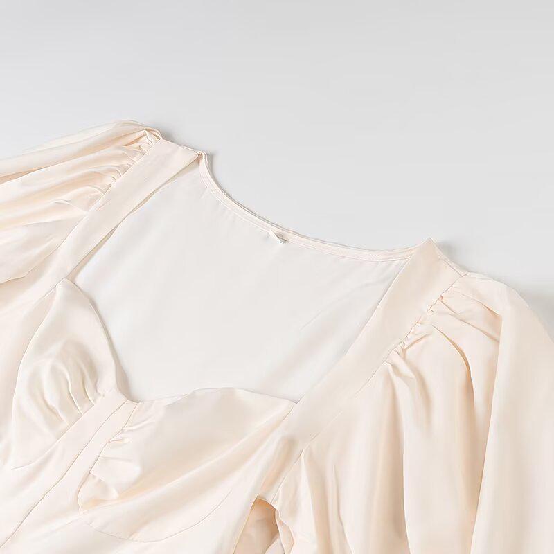 Spring 2025 Women's European & American Style Square Neck Print Maxi Dress with Short Sleeves