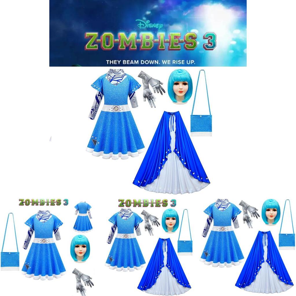 Kinder Zombies Cosplay Kostüm Halloween Kleid Umhang Perücke Tasche Mädchen Outfit Geschenk