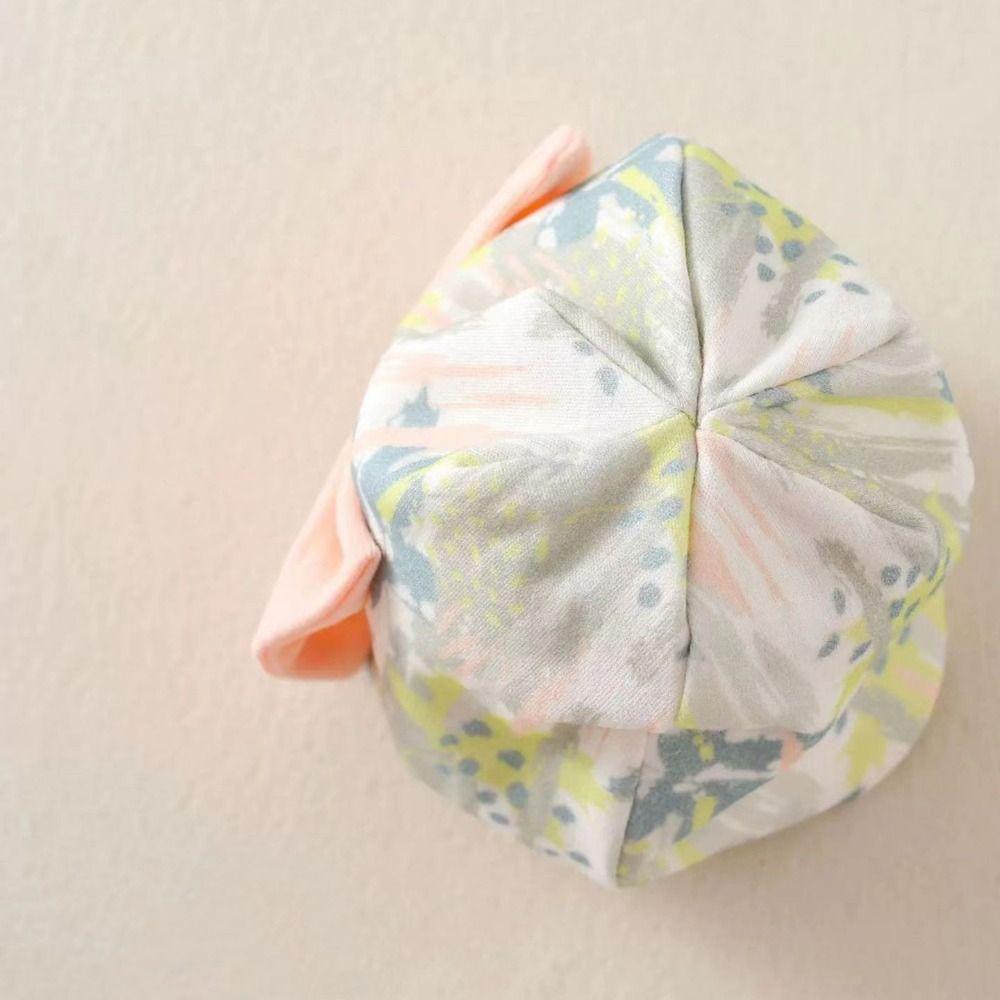 Print Boneless Muslin Hats Cartoon Bear Newborn Hats Windproof Baby Fetal Cap  Hospital