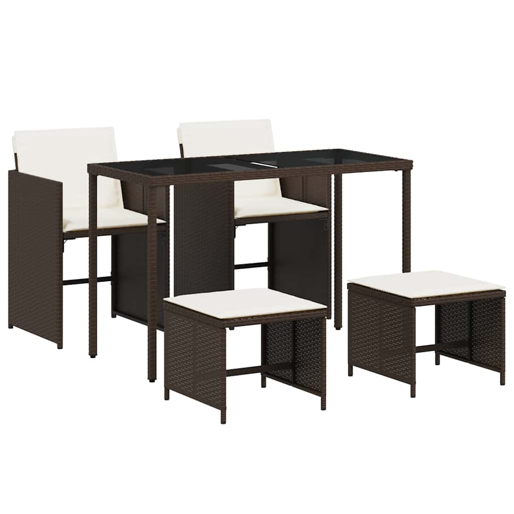 5 Piece Outdoor Dining Set with Cushions Brown Poly Rattan