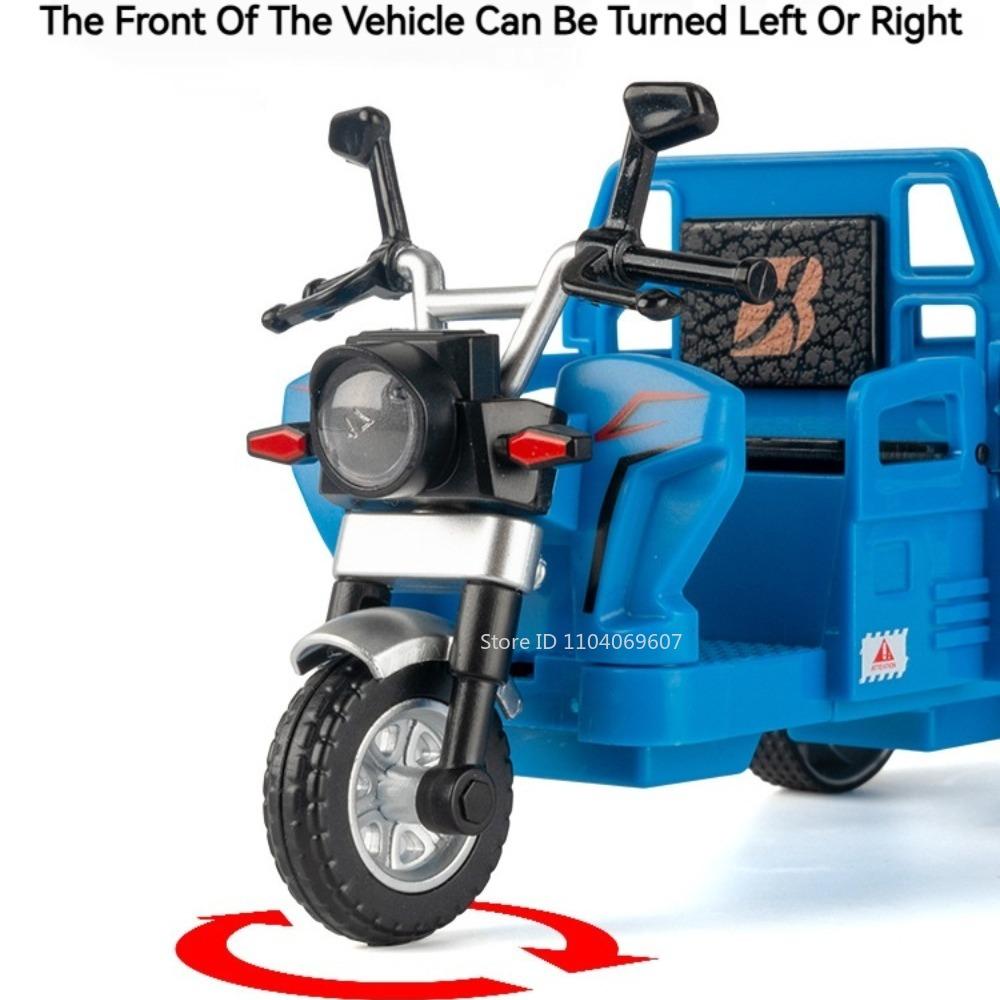 1:15 Alloy Tricycle Miniature Model Toys Metal Diecast Sound Light Pull Back Front Wheel Steering Ornament Models For Kids Gifts
