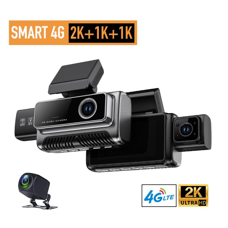 2K HD 4G Three-Channel Dash Cam with Night Vision and Front, Middle, Rear Monitoring