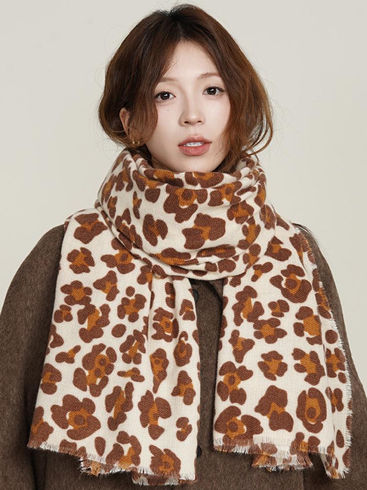 New Knitted Imitation Cashmere Vintage Scarf Headscarf Winter Women Leopard Floral Scarve Pashmina Mujer Foulard Wrap Shawl