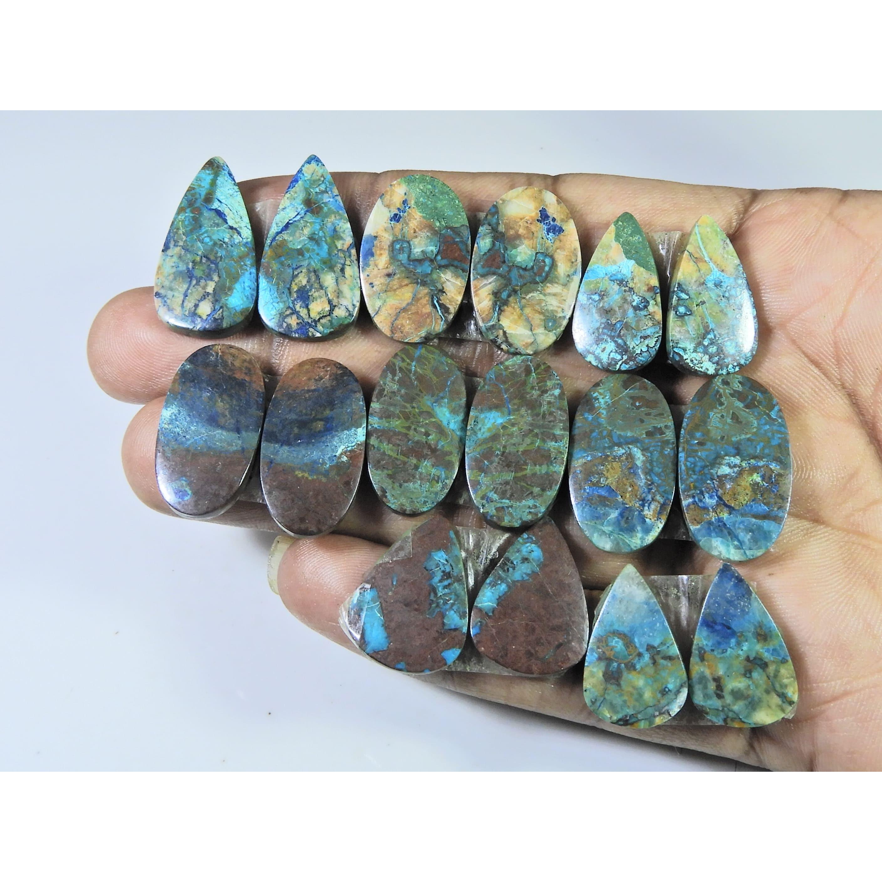 

177Cts. Natural Shattuckite Matched Pair Mix Cabochon Gemstone 08 Pair Lot C-432