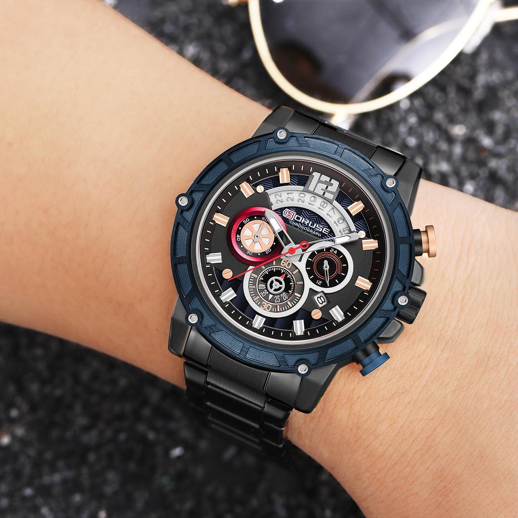BORUSE Men's Business WatchCasual Watch Pointer Quartz Men's Watch Stainless Steel strap watch for men Analog Calendar Men's watch