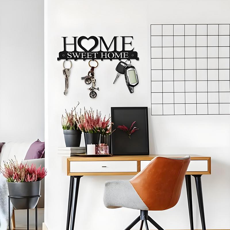 

Chic Black Metal Key Holder Wall-Mounted Storage Rack With Decorative Hooks Organizer For Entryway one size