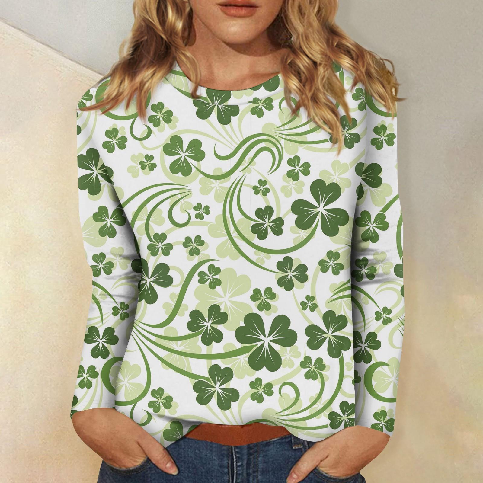 

Жіноча мода повсякденна з довгим рукавом St. Топ-блузка з пуловери з круглим вирізом і принтом до Дня Святого Патрика XXXXL