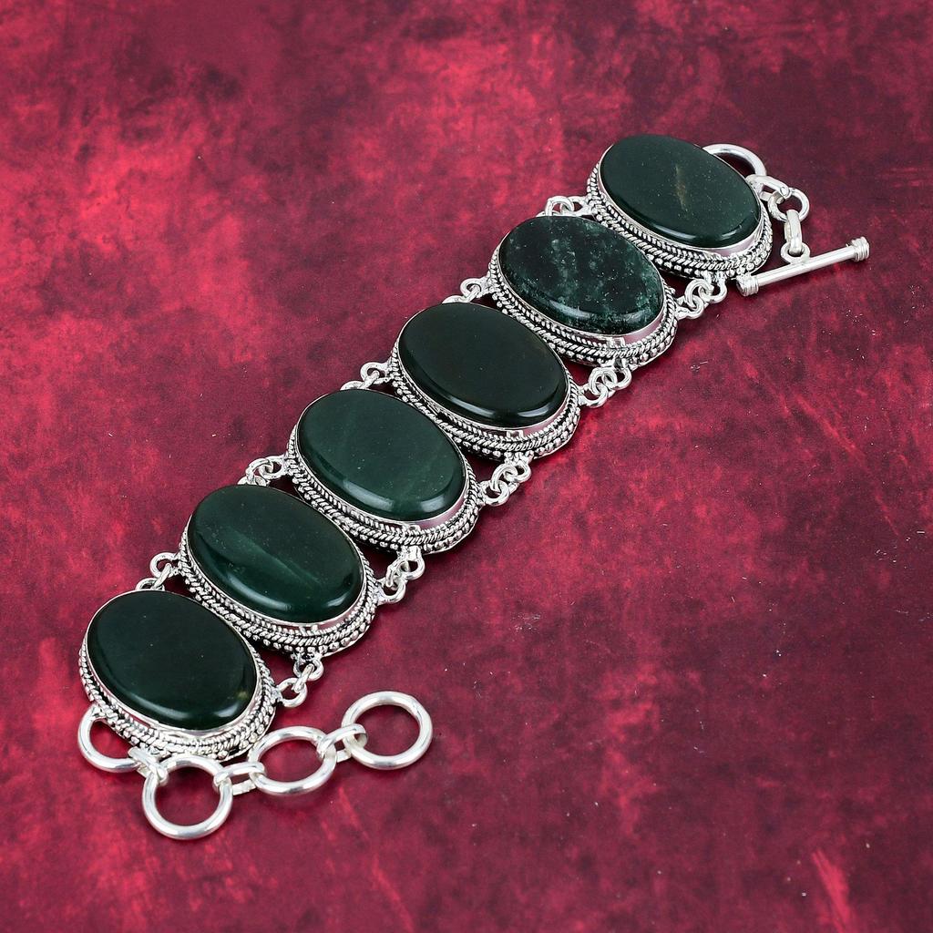 Green Jade Selenite Gemstone Handmade Bracelet, 925 Sterling Silver Adjustable Chain Bracelet, Dainty Jewelry For Memorial Day