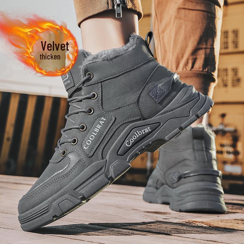 

Men s Winter Velvet Martin Boots - British Style, Thick-Soled, High-Top Lace-Up, Retro Korean Work Boots 44 серый