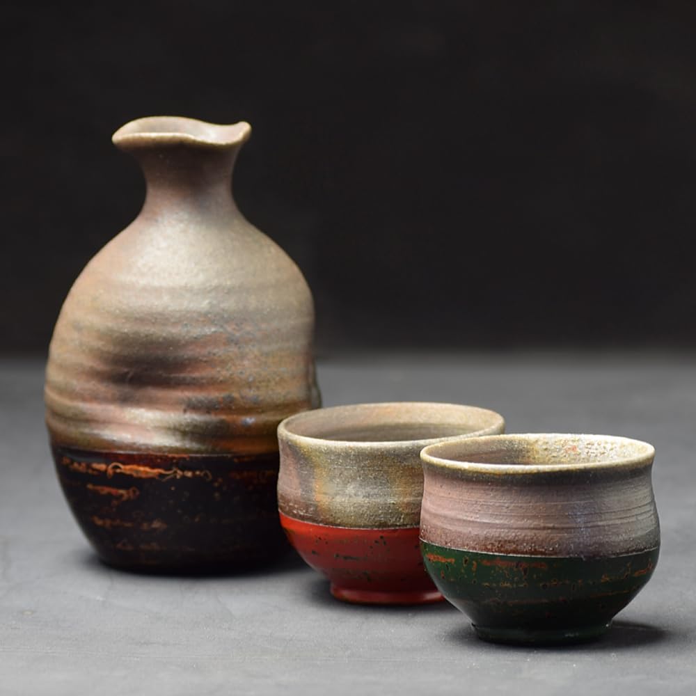 

Sake Bottle and Sake Cup Tsugaru Lacquerware and Tsugaru Kanayama Ware 1 Sake Bottle x W and 2 Sake Cups x W Tsugaru Made in Japanese Tableware Set