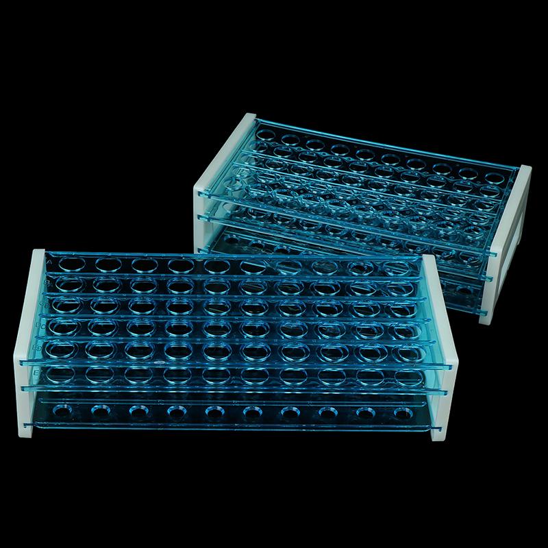 10Pcs Plastic Test Tubes Vials With Caps & Pipe Rack Holder Stand 40/50 Holes