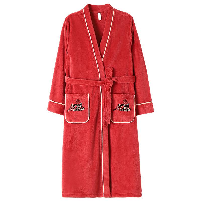Nightgown Women's Pajamas Winter Coral Fleece Thickened Fleece Long Bathrobe Autumn and Winter Flannel Winter Bathrobe