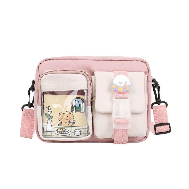Japanse Style Kawaii Shoulder Canvas Bag Girls Student Small Mutipockets Transparent Crossbody Bags Women New