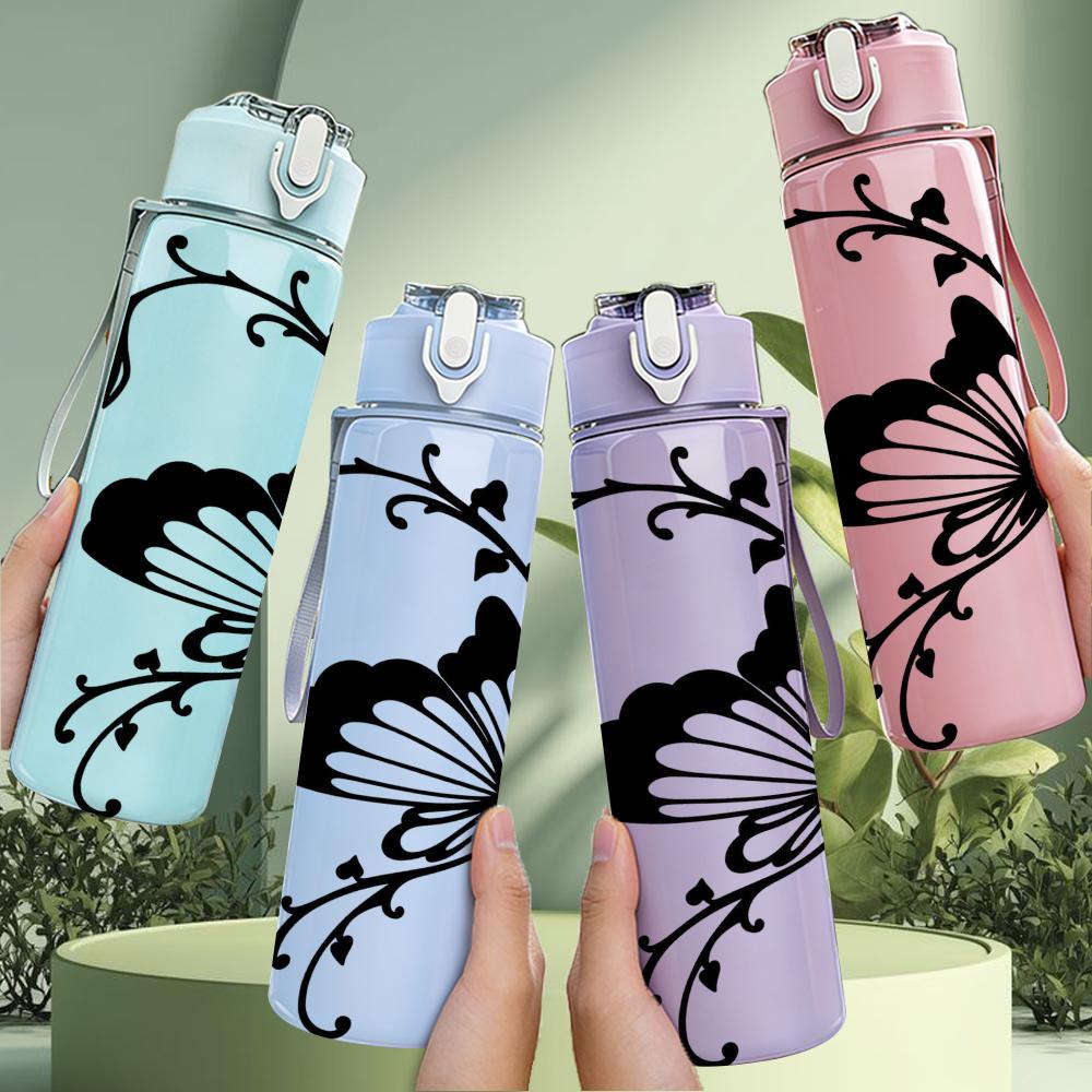 1PC Swirl Frame Butterfly Line 750ml Color Plastic Sports Water Bottle Leakproof Flip Straw Lid Suitable for Sports Office Home Use