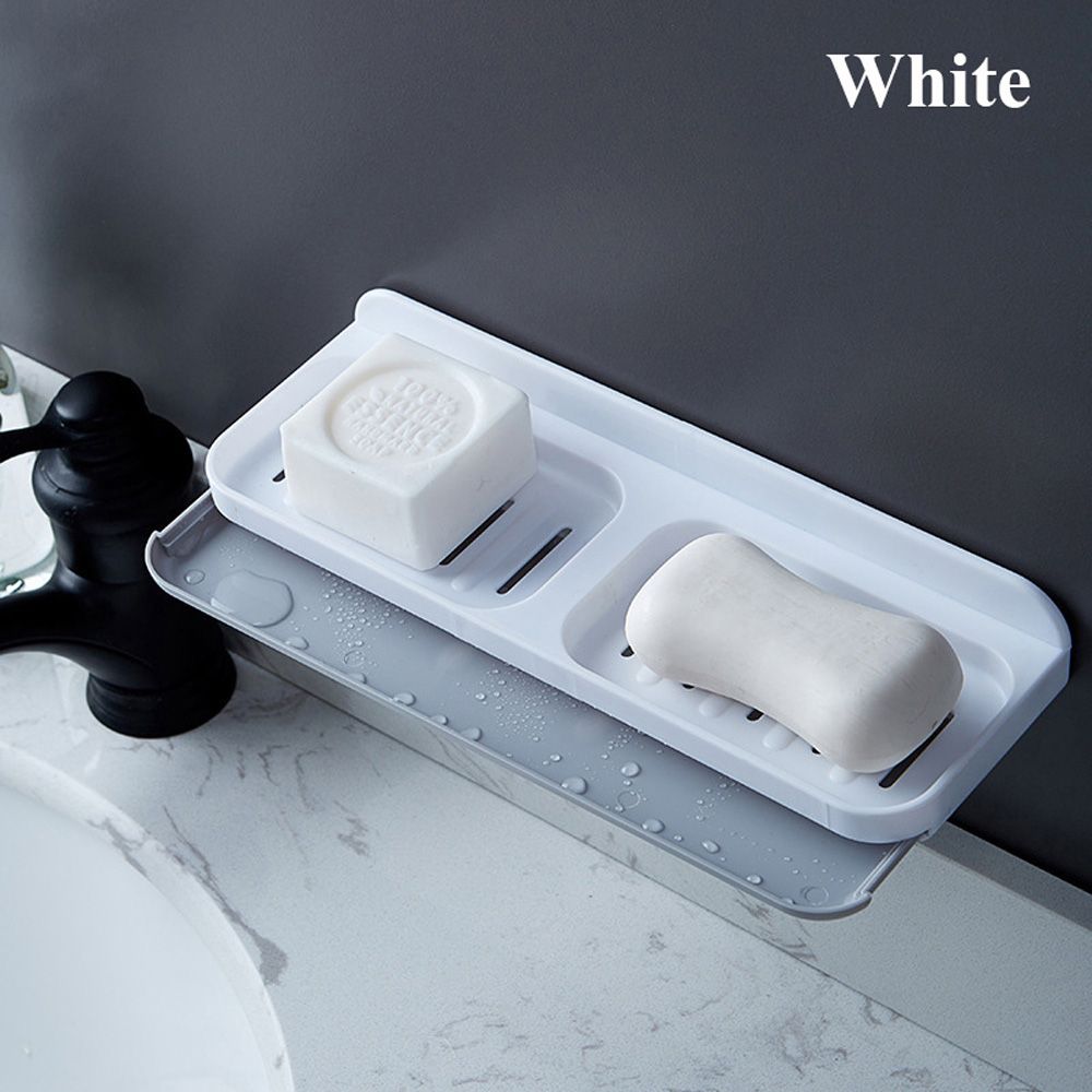 Bathroom Drain Wall Mounted Tray Double Grid Storage Rack Soap Dishes Hanging Shelf Soap Holder