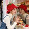 Ruffle Knitted Bucket Hat Orange Knit Fisherman Hat Kawaii Strawberry Knitted Hat Streetwear