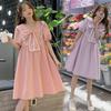 Small Fresh and Sweet Age-reducing Maternity Dress Women's Summer Bow Doll Collar Loose and Thin Large Size Maternity Dress