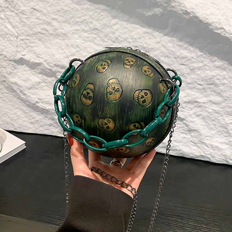 2025 New European & American Halloween Funny Skeleton Chain Crossbody Bag Gothic Style Shoulder Small Round Bag