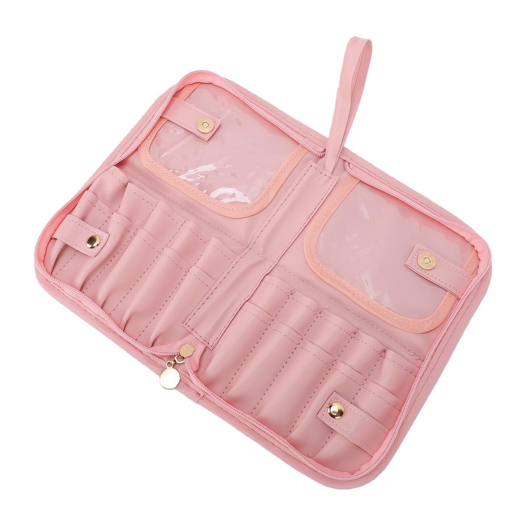 Foldable Stand Up Makeup Brushes Organizer Water Proof Large Capacity Portable Cosmetic Brush Bag for Travel Pink