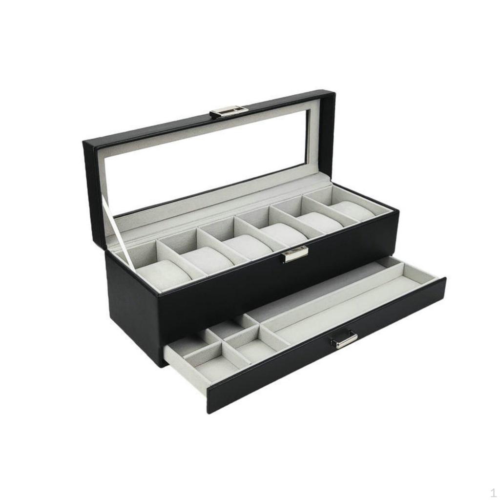 Watch Box with Drawer DoubleLayer Display Case Dustproof Storage for Collectors, Men, Dresser,