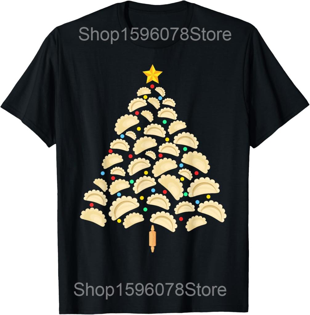 Pierogi Tree Polish Christmas Food Funny T Shirts Men Women Cotton Humor Streetwear Tee Shirt Short Sleeve Unisex Loose Clothing
