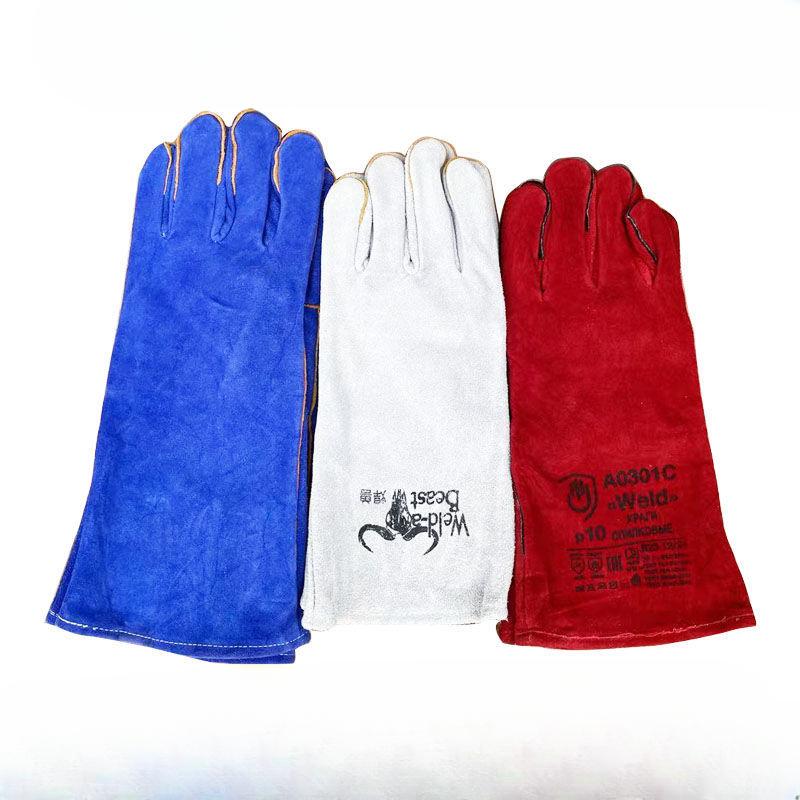 

Длинные перчатки из воловьей кожи для электросварки, перчатки для сварки, теплоизоляции, защиты труда на сталелитейном заводе Red One Size