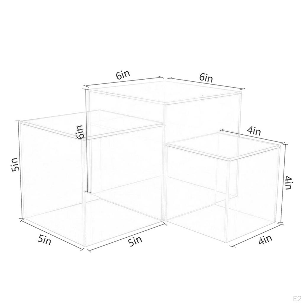 3 Pack Acrylic Cube Display Storage Boxes 4" 5" 6" Versatile Cupcake Stand for Cosmetic Perfume