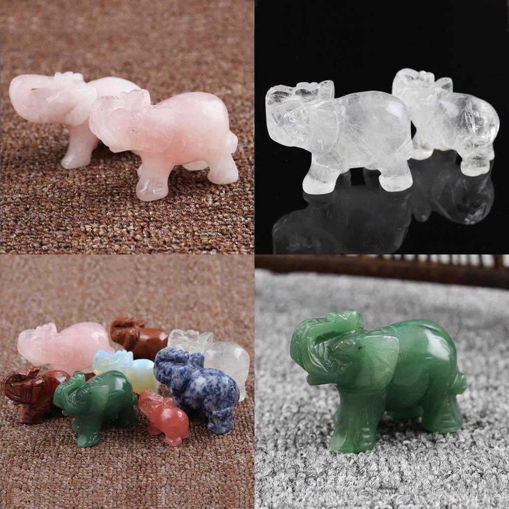 Elefante Exquisito Esculpido à Mão Pedra Natural Jaspe Turquesa Malaquita Cristal de Quartzo Ornamento Para Elegância Atemporal
