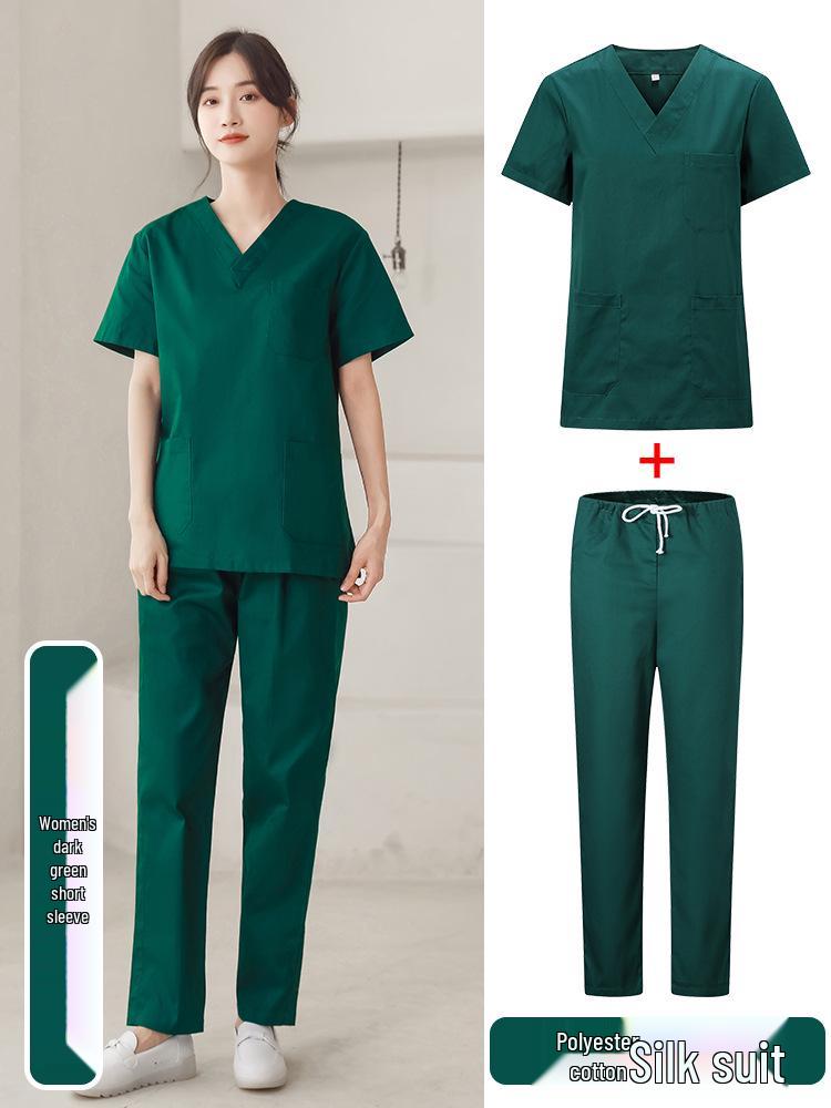 Unisex Short-Sleeve Surgical Gown and Long-Sleeve Workwear Scrub Set - Polyester/Cotton Blend
