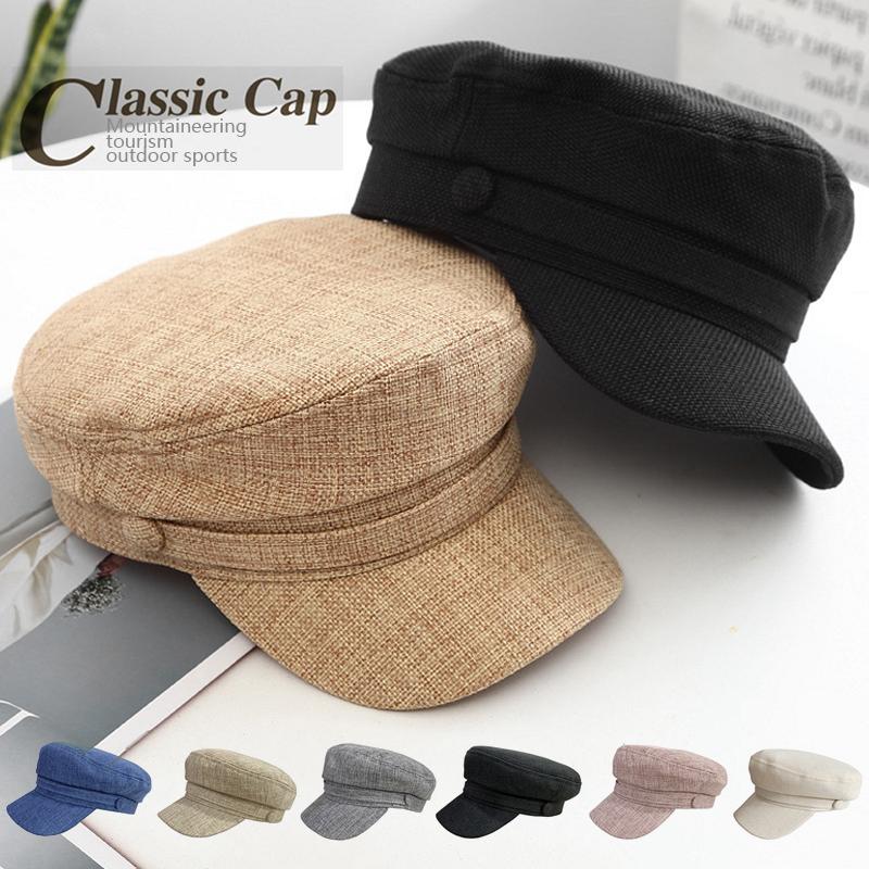 British Retro Style Solid Color Breathable Flat Top Newsboy Cap Sun Hat Military Cap Beret Hats