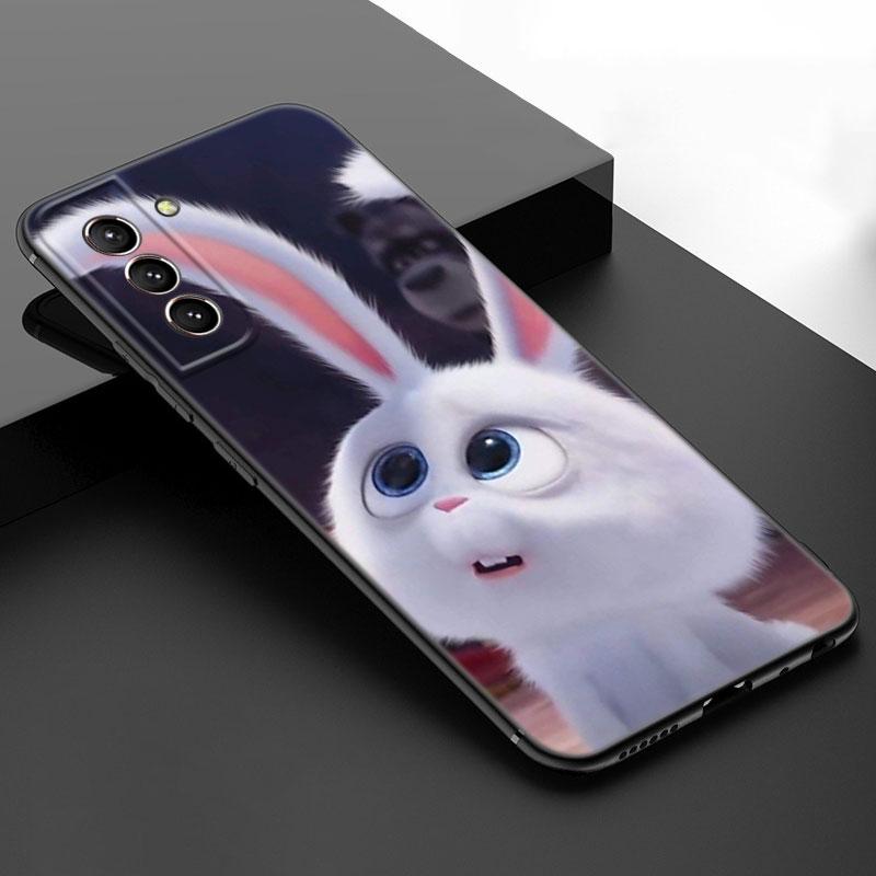 Cute Cartoon Rabbit Black Silicone Phone Case For Samsung Galaxy S23 S21 S20 FE S24 S22 Ultra S10E S10 S9 S8 Plus