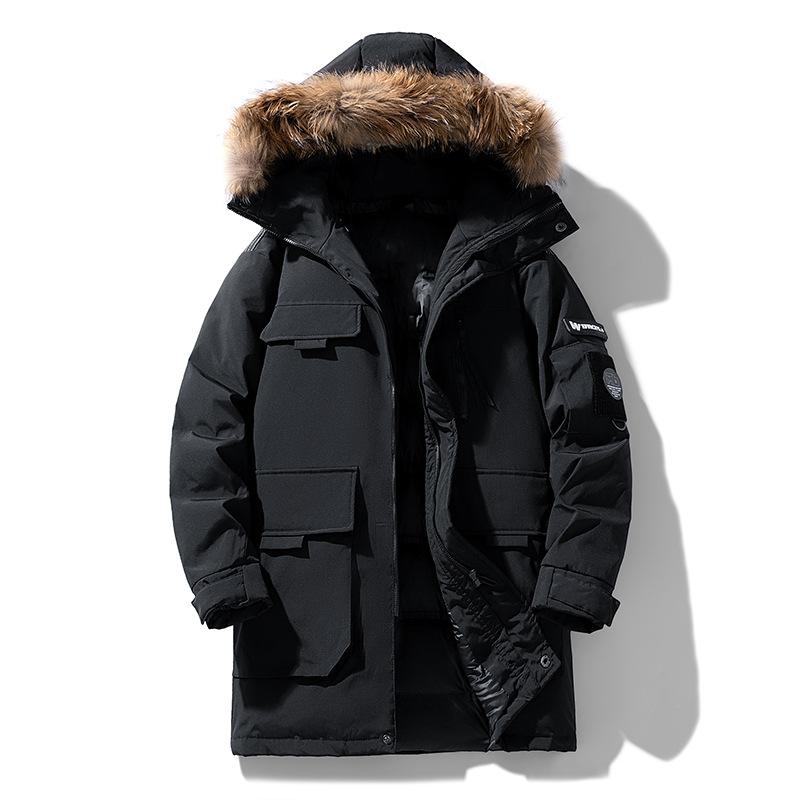 Winter Fur Collar Workwear Down Jacket Hooded Mid-length Thickened Couple Style Youth Winter