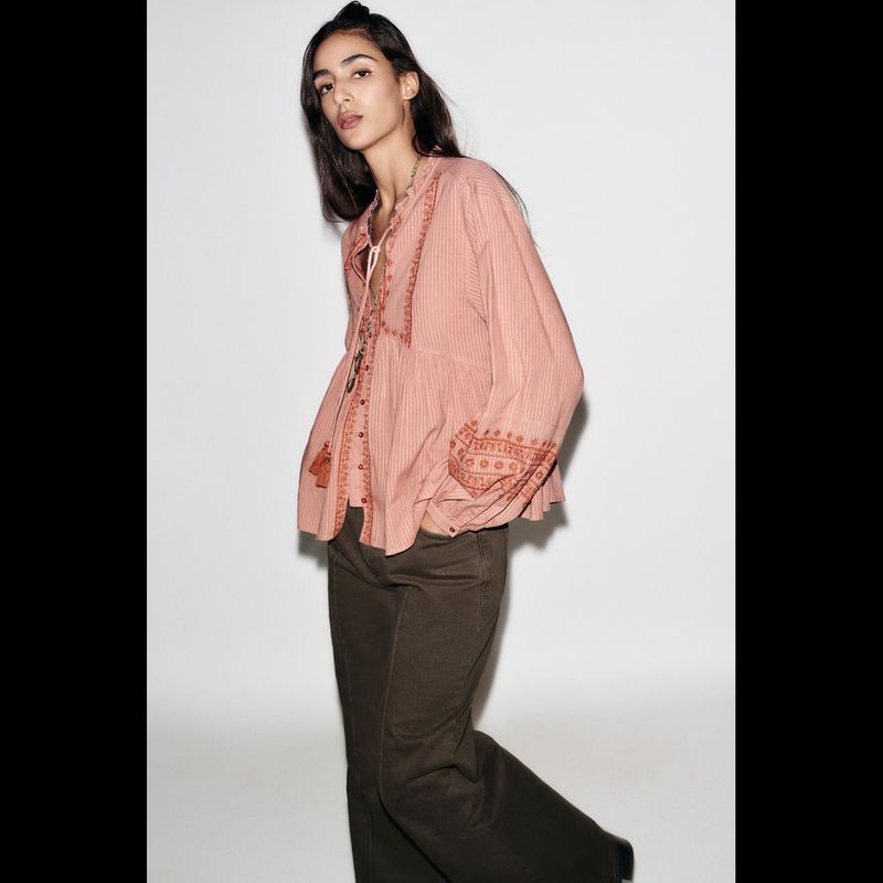 Za New Fall Women's Clothing 2025 Fashion Wind Fashion Color Contrast Embroider Long Sleeves Shirt 7200042 172