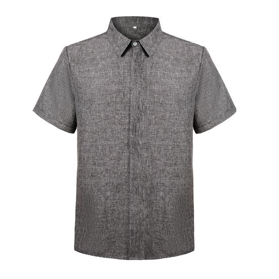 Men Lapel Short Sleeve Shirt Tops Solid Color Buttons Placket Loose Fit Casual Thin Tops Male Clothing
