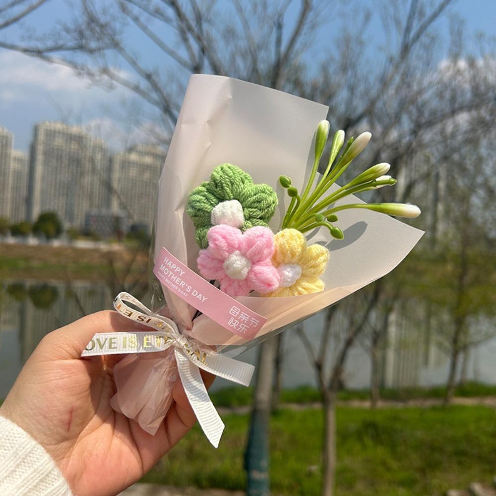 Fake Flower Mini Flower Bouquets Home Decoration Mother's Day Gifts Crochet Artificial Flower Handmade Knitted Flower Bouquets