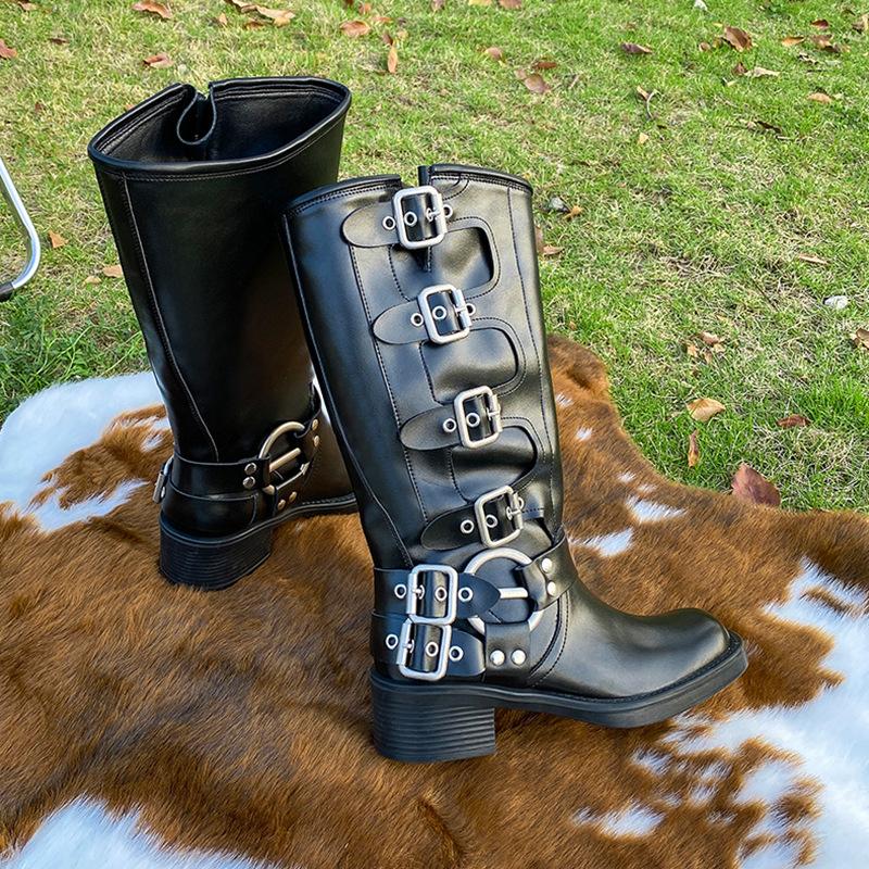 

Пряжка на ремне толстый каблук коричневые ботинки мартин женские весенне-летние ретро ботфорты западные сапоги рыцарские модные сапоги 40