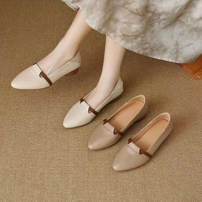 Scarpe basse singole in pelle morbida, stile retrò francese, versatili, suola morbida, punta stretta, nuove scarpe da donna Primavera 2025, modello slip-on, scarpe da lavoro in pelle