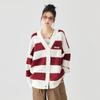 GOLFCROSS Unisex Striped V-Neck Oversized Knitted Cardigan