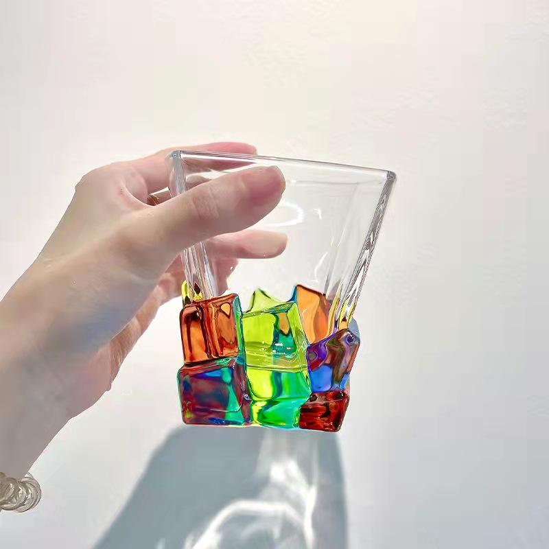 Rainbow Sheen Hand-Painted Glass Cup - Bling Design for Summer