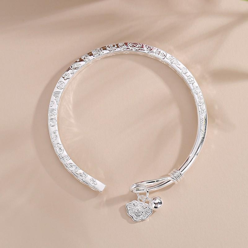 Радостный Благословенный Замок Мира Браслет: Серебряный браслет-манжета с колокольчиком-бабочкой для женщин