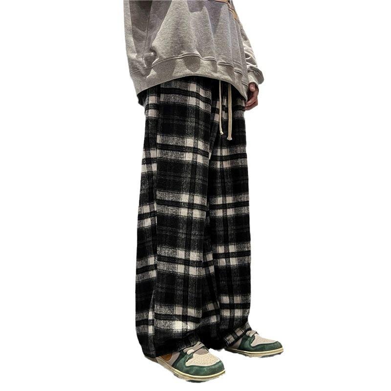 Spring And Autumn New Fashion Plaid Casual Pants Everyday Versatile Wide Leg Straight Pants Loose Casual Sports Pants Large Size