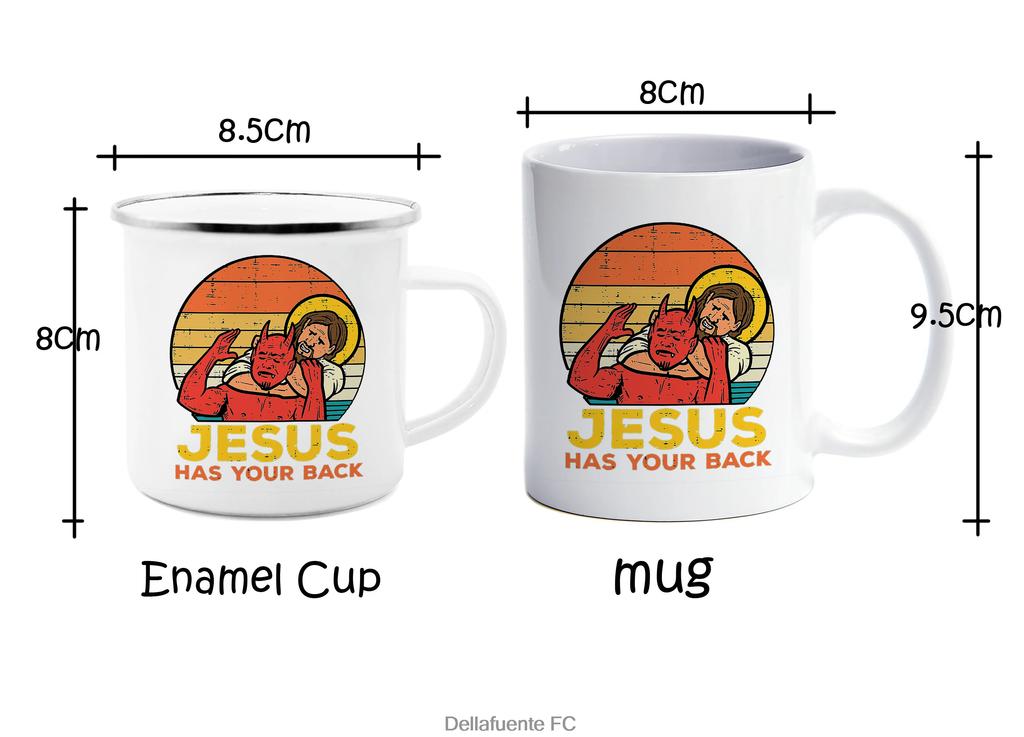 Jesus Has Your Back Jiu Jitsu Retro Christian  Enamelled Cup Coffee Mug 11oz Ceramic Coffee Tea Cocoa Cup Handle Tea Drink Cup