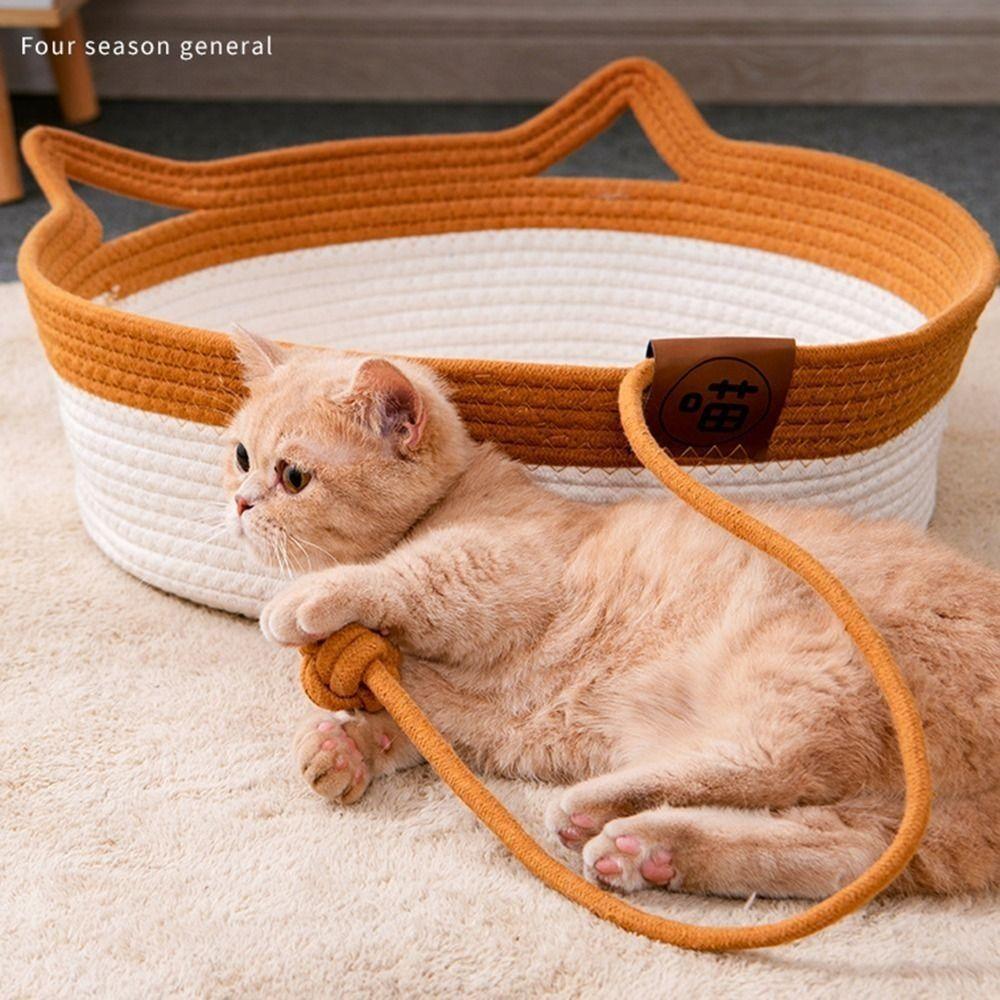 Cute Cotton Rope Woven Cat Nest Comfort Washable Universal Cat Bed Handmade Durable Cat Supplies Pet Accessories