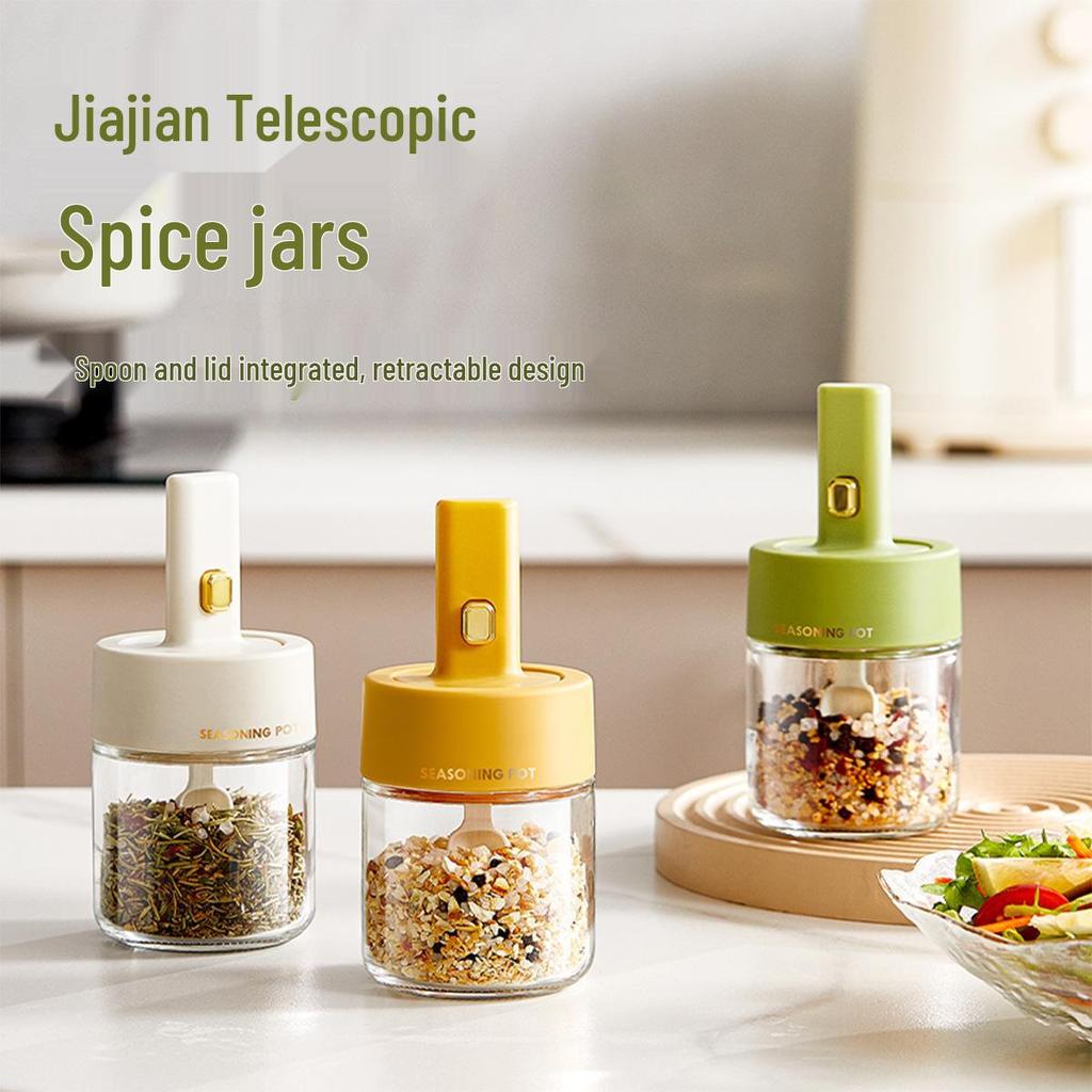 Telescopic Glass Seasoning Spoon and Jar Set for Kitchen and Home