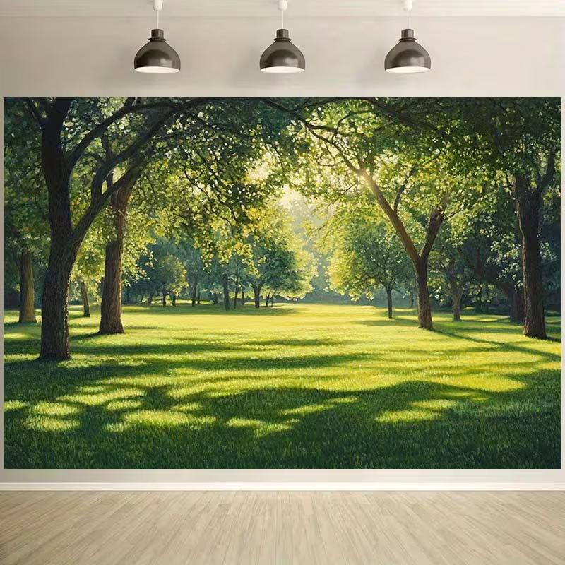 2D Green Park Background Cloth Sunny Forest Lawn Nature Party Backdrop Banner