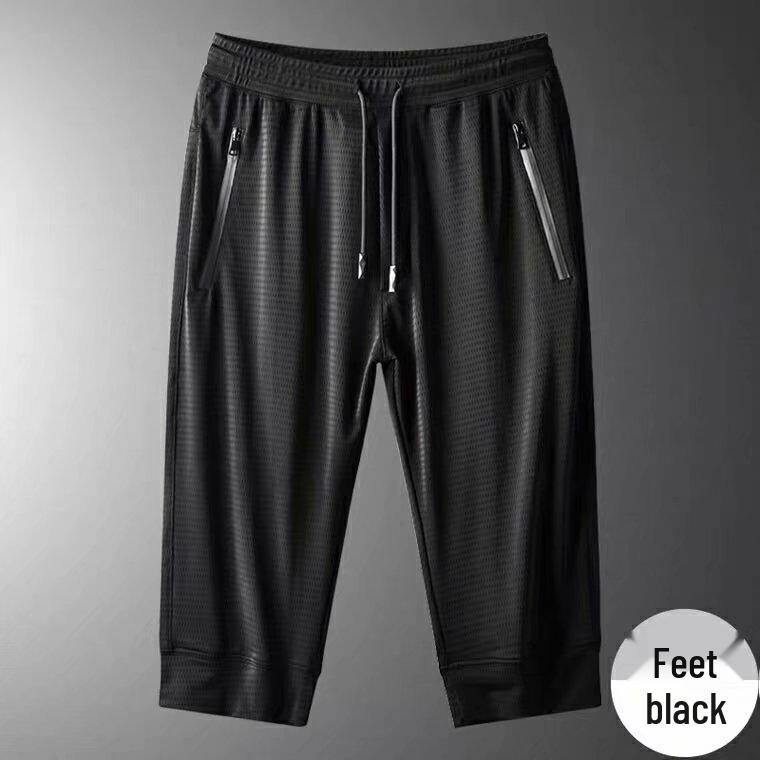 Men's Quick-Dry Nine-Point Mesh Pants, S-8XL, Ice Silk, Loose Fit, Summer Thin Sport Casual Style