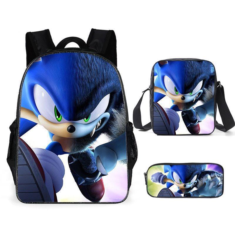 Sonic Cartoon School Bag Set With Oxford Fabric Breathable Lightweight For Kids School Use