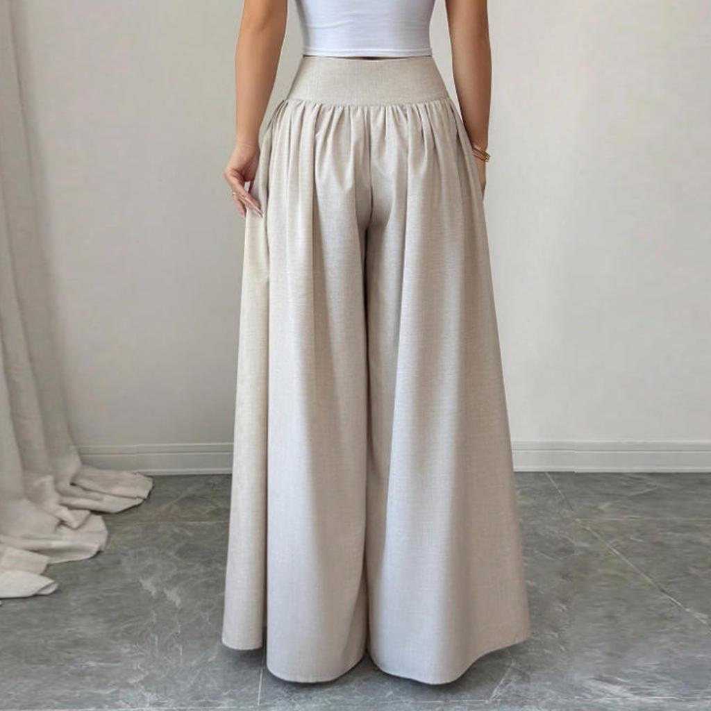 Women's Casual Button Pleated Loose Wide Leg Casual Pants